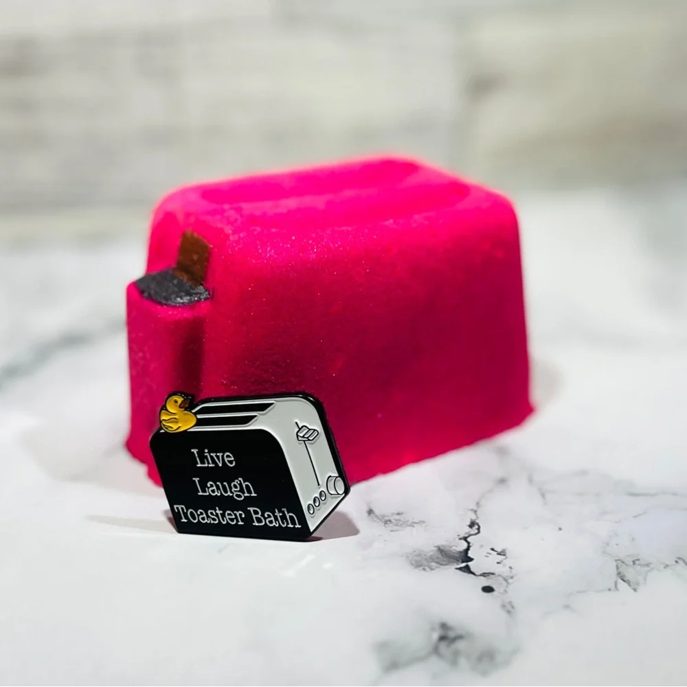 Toaster “Last Bath” Bath Bomb with Keepsake “Live Laugh Toaster Bath” Enamel Pin